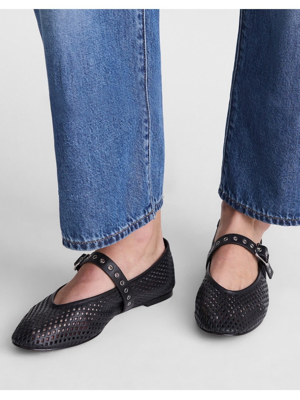 Madewell The Remy Mary Jane Flat Size 7.5 Black Leather Perforated